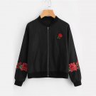 Autumn Vintage Rose Flower Embroidered Bomber padded Jacket Women basic coats Jackets Winter Black O