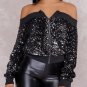 Fashion New Long Sleeve Womens Autumn Jackets and Coats High Street Cropped Off Shoulder Sequin Det