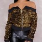 Fashion New Long Sleeve Womens Autumn Jackets and Coats High Street Cropped Off Shoulder Sequin Det
