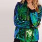 Autumn Women Sequin Coat Green Bomber Long Sleeve Zipper Streetwear Jackets Preppy Style Loose Casua