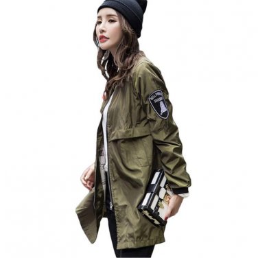 Autumn Women Bomber Jacket Army Green Casual Harajuku Style Outwear Thin Long Slim Baseball Jacket W