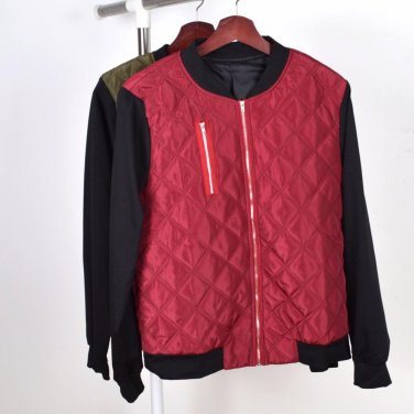 Women Military Style Bomber Jacket Quilted Cotton Padded Overcoat Patchwork Zipper Winter Warm Outer