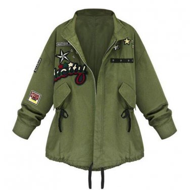 Spring Autumn Women Bomber Jacket Army Green Tops Long Sleeve Slim Turn-Down Collar Outwear Women Ba