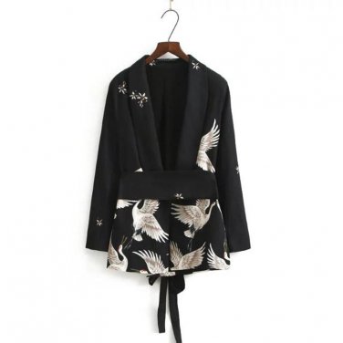 Flamingo Chiffon Kimono Jacket Coats Cardigans Outwear Autumn Basic Bomber Women Casual Long Sleeve 