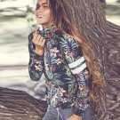 Women Fitness Long Sleeve Jacket Coat Autumn Floral Print Basic Hooded Cardigan Casual Outwear Bombe