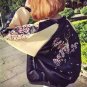 Unisex Chic Bomber Harajuku Sika deer Floral embroidered short Satin Hit Color jacket loose Couples 
