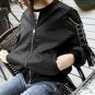 2017 Autumn Beaded Tassels Bomber Jacket Women Loose Black White Blouson Femme Casual Chaqueta Mujer