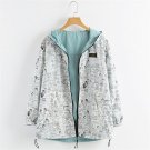 Women Bomber Jacket Female Pocket Zipper Hooded Coats Two Side Wear Coat Print Autumn Loose Cartoon 