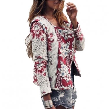 Fashion floral print bomber basic jacket women female coat winter long sleeve O neck Oblique Zipper 