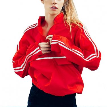 White Striped Bomber Jacket Women Long Sleeve Fall Jackets Loose Zipper Pullovers Basic Jacket Coat 