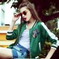 Chic women Bomber Flowers embroidery baseball jacket loose Satin short coat High waist Zipper stripe