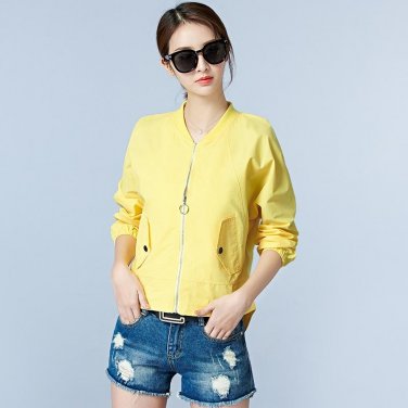 2017 New Autumn Fashion Women Basic Coats Yellow White Bomber Jacket Pocket Zipper outwear Woman Plu