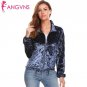 ANGVNS Autumn Women Coat Drawstring Waist Bomber Jacket Casual High Neck Long Sleeve Zipper Streetwe