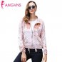 ANGVNS Autumn Women Coat Drawstring Waist Bomber Jacket Casual High Neck Long Sleeve Zipper Streetwe