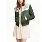 2016 Winter Women Floral Embroidery White Green Patchwork Bomber Padded Jacket Coat Female Long Slee