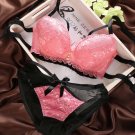 2016 New fashion Women\'s Sexy Lace Bra Set Deep V three-row Lace Brassiere Push Up Bra and Panties 