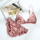 CINOON Bralette Wire Free Satin Bra Set thin Triangle cups Solid Color Bra and Panty Set Lingerie Un