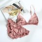 CINOON Bralette Wire Free Satin Bra Set thin Triangle cups Solid Color Bra and Panty Set Lingerie Un