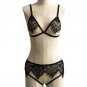 ALINRY New Sexy bra women deep-V black eyelashes lace mesh bras+panties bralette underwear brasier m