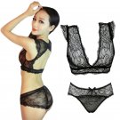 Women Sexy Embroidery Floral lace Sheer Thongs Panty Lingerie Underwear Bra Set QS