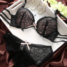 Sexy Lace Cover Women Bra Set Three Quarters Underwire Bra and See-through Bowknot Lace Panty B cup