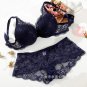 Sexy Mousse Push Up Women\'s Bra Sets Floral Plunge Briefs Underwire Embroidery Bra And Panties Set 