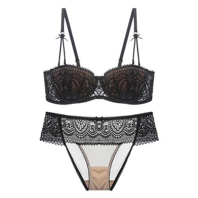New Fashion Women 1/2 Cup Push Up Bra and Panties Sets Sexy Lace-trim ...