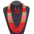 Handmade Strand Bohemian Long Multi Layer Necklace Earrings Boho African Beads Jewelry Set Fashion E