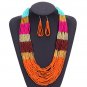Handmade Strand Bohemian Long Multi Layer Necklace Earrings Boho African Beads Jewelry Set Fashion E
