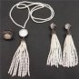 Bohemia Boho Pearl Jewelry Set Adjustable Silvery Ring Pearl Bead Tassel Dangle Earring Connector Ta