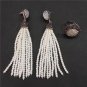 Bohemia Boho Pearl Jewelry Set Adjustable Silvery Ring Pearl Bead Tassel Dangle Earring Connector Ta