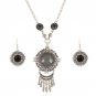 Retro Rhinestone Round Gem Drop Tassel Necklace Earrings Set Trendy Bohemian Choker Necklaces Women