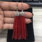 Charm 2017 Boho Beige Red Champagne Thick Bead Tassel Earring Crystal Dangle Drop Earrings for Women