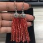 Charm 2017 Boho Beige Red Champagne Thick Bead Tassel Earring Crystal Dangle Drop Earrings for Women