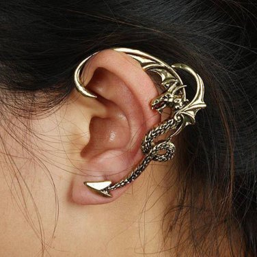 Gothic Punk Temptation Fly Dragon Bite Ear Cuff Wrap Clip Earring GD
