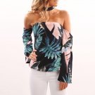 2017 Autumn New Arrival Women Off Shoulder Halter Floral Printed Casual Shirt Blouse Tops Shirt Blus