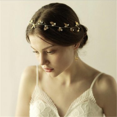 Pearls Gold Leaves Boho Wedding Bridal Headband Bride/Bridesmaid Hair Headdress 2017 Hot Sale