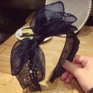 Korean Women Headbands Lace Hair Accessories Summer Style Multilayer Big Bowknot Rabbit Ear Rhinesto
