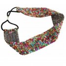 Metting Joura Multiple Sequin Beads Headband Vintage Handmade Braided Hairband Wide Elastic Headband