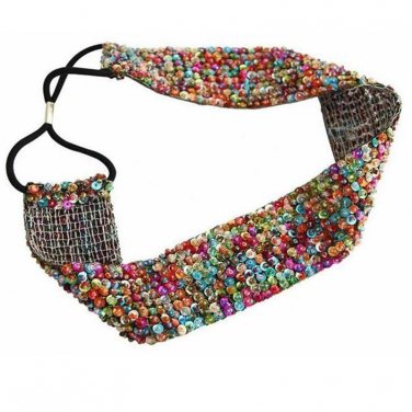Metting Joura Multiple Sequin Beads Headband Vintage Handmade Braided Hairband Wide Elastic Headband