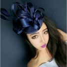 Freeshipping fashion elegant ladies royal fascinator linen santi bridal feather hat hairpins clips p