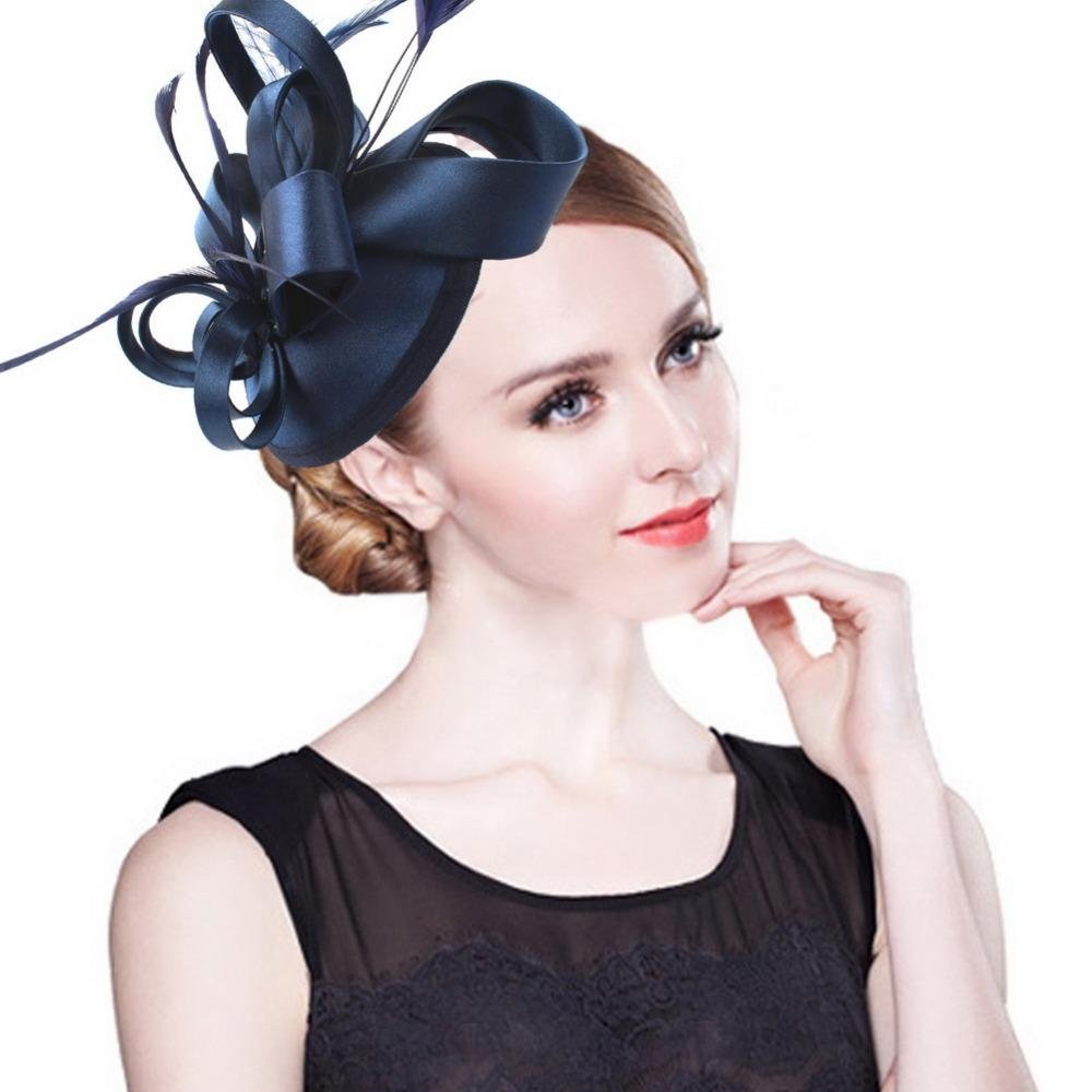 Fashion Feather Satin Fascinator Hat Hair Clip Women Cocktail Wedding Party Bridal Hat Fascinator La