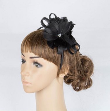 Multiple color available fashion sinamay fascinators double feather flower headband wedding bridal h