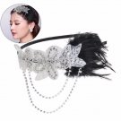 Womens Feather Hairband Silver crystal beaded sequined hair  bring century 20 s retro gatsby baffle 