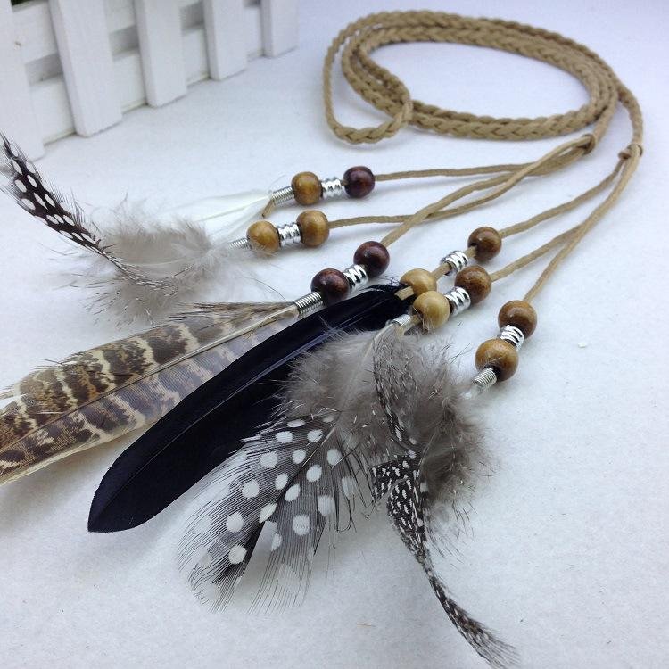 Bohemia Women Headwear Braided Hairband with Peacock Feather Vintage Hair Accessories