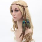 2016 new fashion accessories hair band indian peacock feather pendant headband golden leaves rope kn