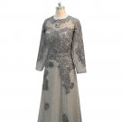 Mother Of The Bride Dresses A-line Long Sleeves Tulle Lace Gray See Through Mother Dresses Evening D