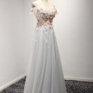 New Flowers Lace Appliques Boat Neck Long Bridesmaid Dresses Short Cap Sleeve Wedding Party Prom Gow