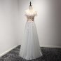 New Flowers Lace Appliques Boat Neck Long Bridesmaid Dresses Short Cap Sleeve Wedding Party Prom Gow