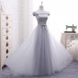A Line Boat Neck Chiffon New Long Bridesmaid Dresses Short Cap Sleeve Draped Bowknot Sash Wedding P